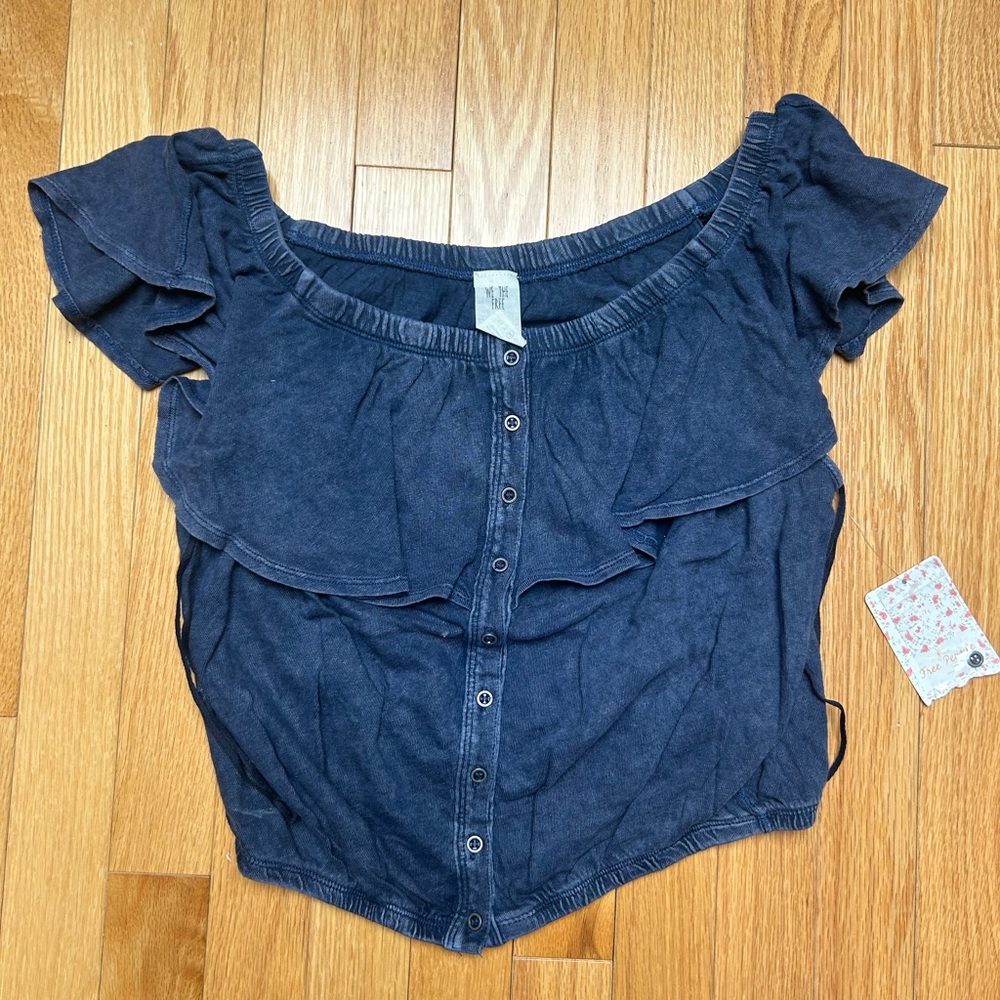 Women's Navy Blue Off-Shoulder Top